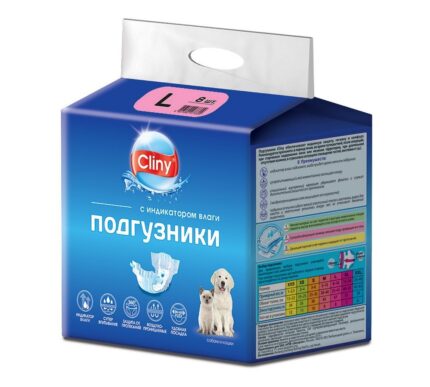 K204 Cliny Подгузники д/собак и кошек 8-16кг размер  L (8шт.)