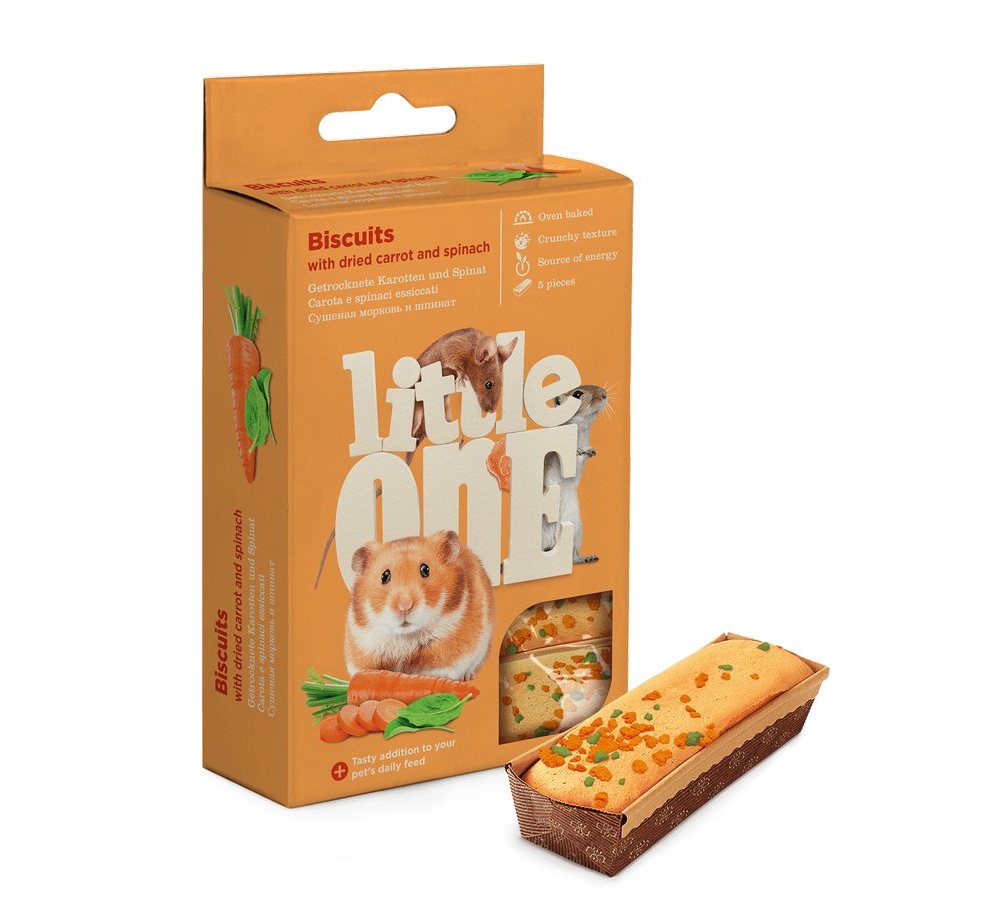 Little One Бисквиты для мелких грызунов с морковью и шпинатом, 5*7г Little One Бисквиты для мелких грызунов с морковью и шпинатом, 5*7г — изображение 1