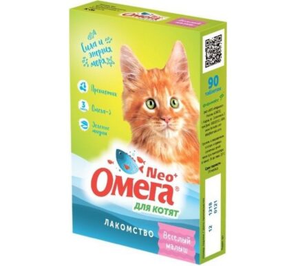 Омега Нео + К-М с пребиотиком и таурином <Веселый малыш> д/котят 60 таб.