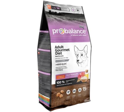 ProBalance 15кг Gourmet diet Корм сухой для взрослых собак с говядиной и ягненком
