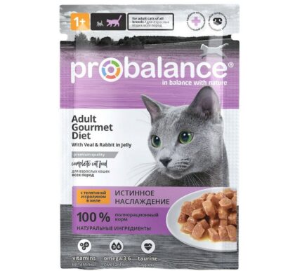 ProBalance 85г Gourmet diet Корм консервированный для кошек с телятиной и кроликом в желе