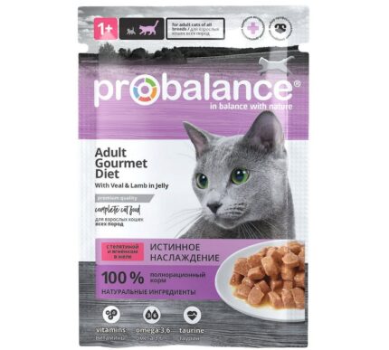 ProBalance 85г Gourmet diet Корм консервированный для кошек с телятиной и ягненком в желе