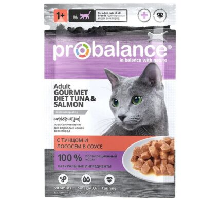 ProBalance 85г Gourmet diet Корм консервированный для кошек с тунцом и лососем в соусе
