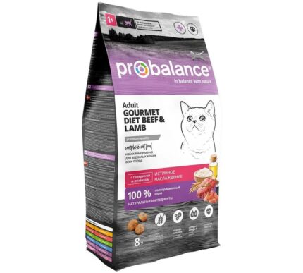 ProBalance 8 кг Gourmet diet Корм сухой для взрослых кошек с говядиной и ягненком