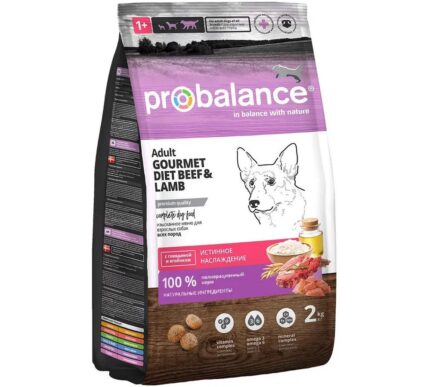 Probalance 2 кг Gourmet diet Adult Корм сухой для взрослых собак с говядиной и ягненком