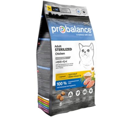 Probalance 8  кг Sterilized Корм сухой для стерилиз. кошек / кастр. котов с курицей