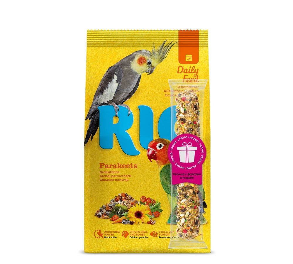 RIO Корм для средних попугаев, 1 кг + палочка 41 г RIO Корм для средних попугаев, 1 кг + палочка 41 г — изображение 1