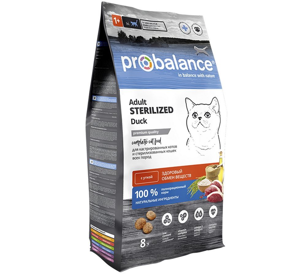 Probalance 8 кг Sterilized Duck корм сухой для кошек, утка (ЛМ) Probalance 8 кг Sterilized Duck корм сухой для кошек, утка (ЛМ) - Image 1