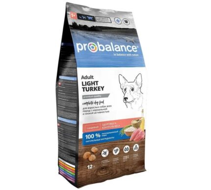 Probalance Light Turkey Корм сухой для взрослых собак всех пород с индейкой, 12 кг