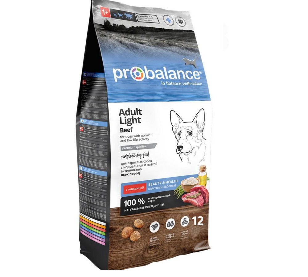 Probalance Light Beef Корм сухой для взрослых собак всех пород с говядиной, 12 кг Probalance Light Beef Корм сухой для взрослых собак всех пород с говядиной, 12 кг - Image 1